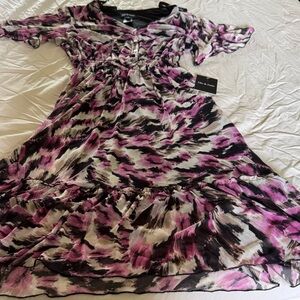 Elie And Emie Pink and Black Flutter Sleeve High Low Dress